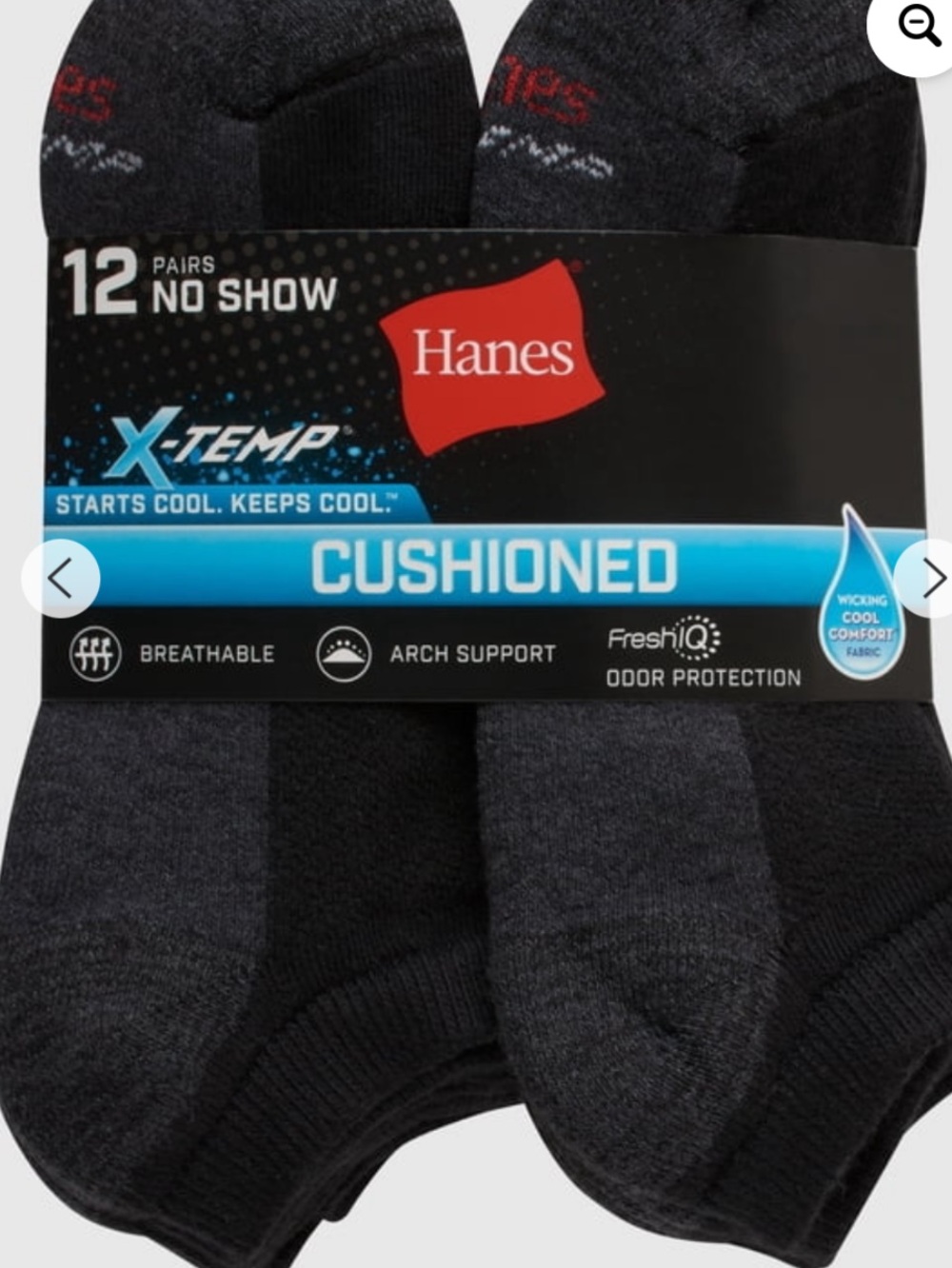 Hanes Men's Cushioned No-Show Socks - Black and Dark Gray (12 Pairs)